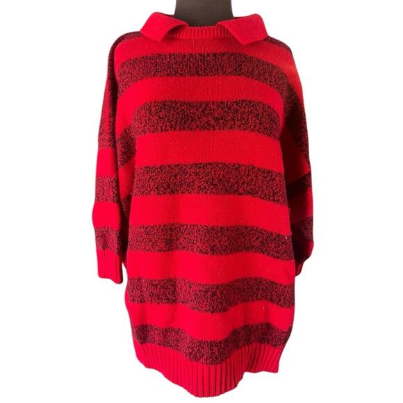 Vtg Red Striped Rugby Collared Kurt Cobain Preppy Grunge Knit Sweater One Size - Picture 1 of 6